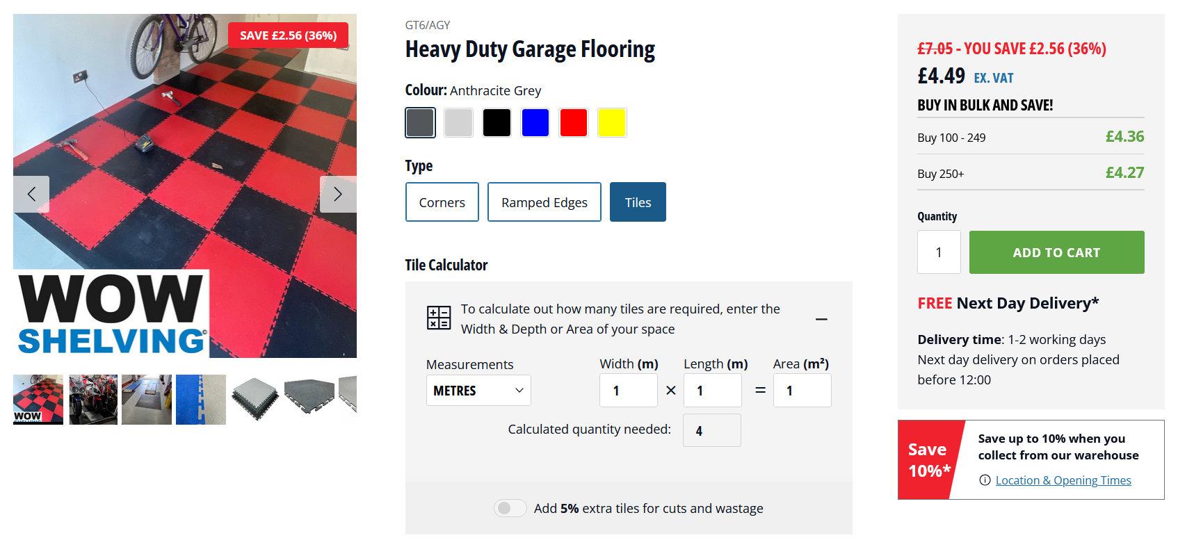 Desktop screenshot of the Wow Shelving product page