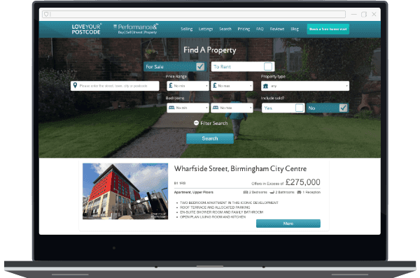 Love Your Postcode property search page on desktop
