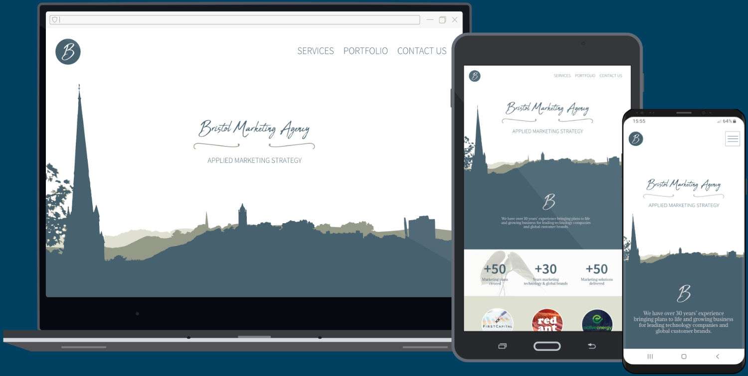 Homepage design previews on desktop, tablet and mobile